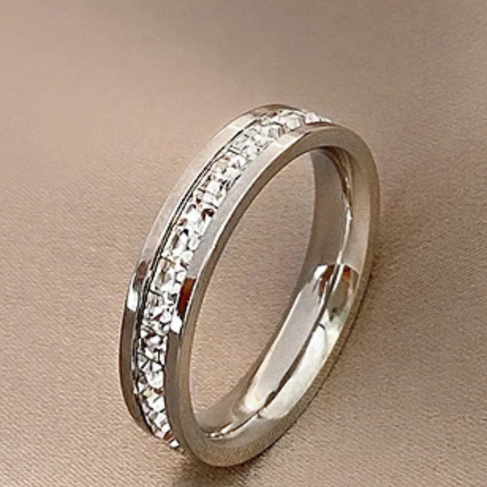 Titanium Steel Rhinestone Ring - Picture 2 of 2